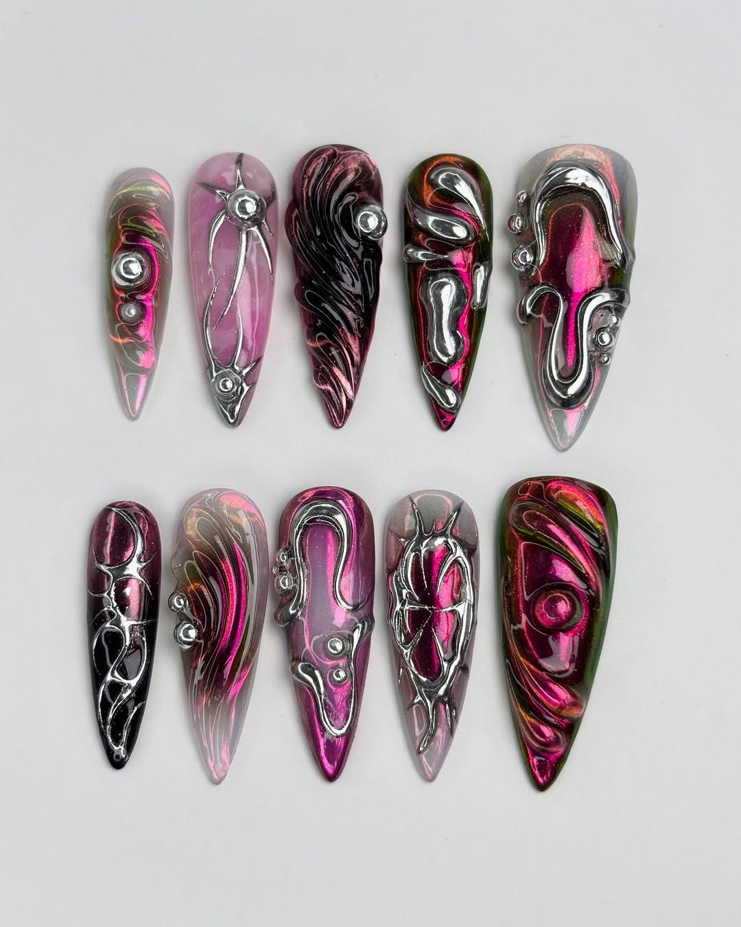 Stunning 3D Metallic Nail Art Set - Trendy & Unique