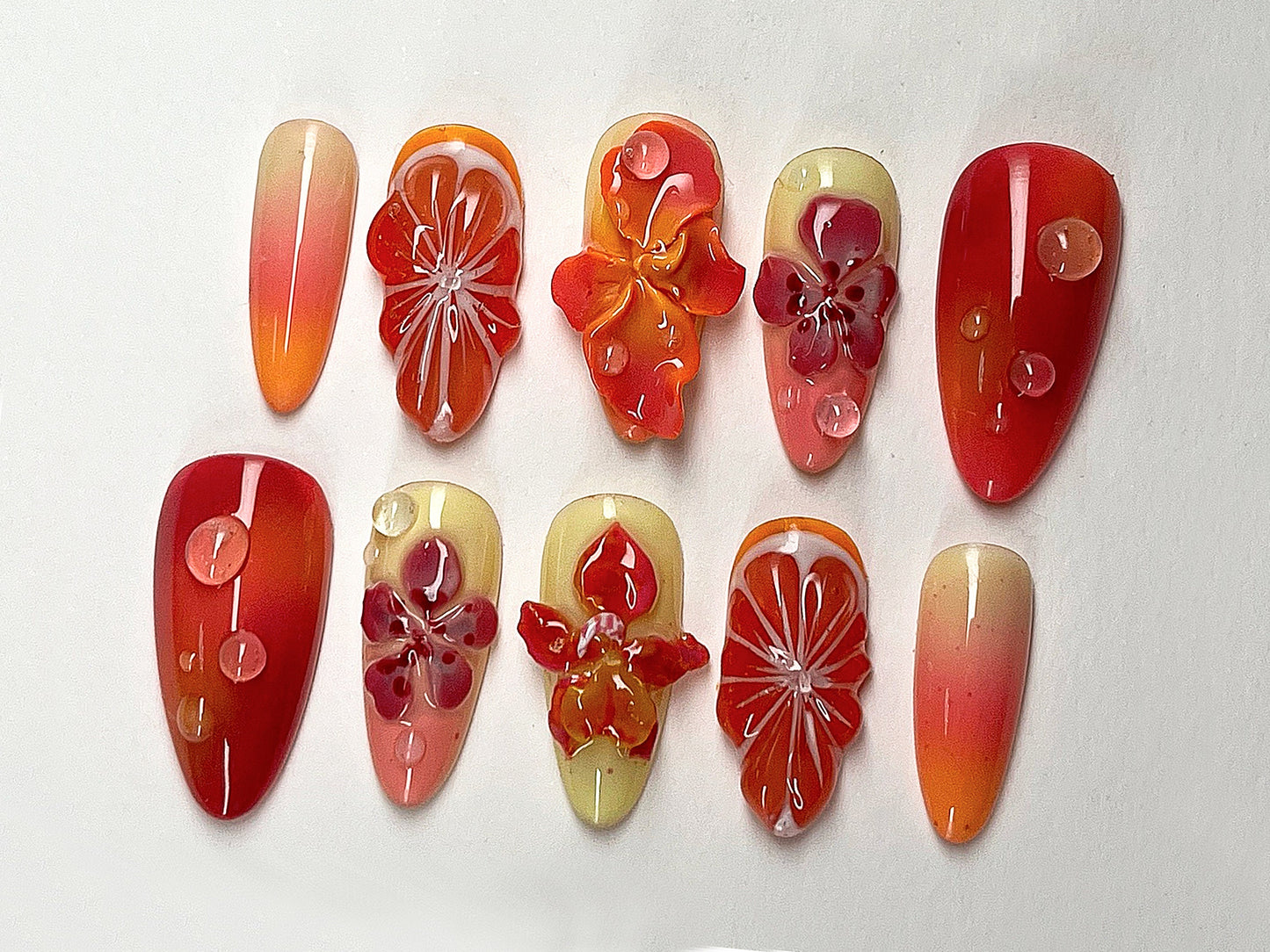 Vibrant Orange Flower Gel Nail Art Set