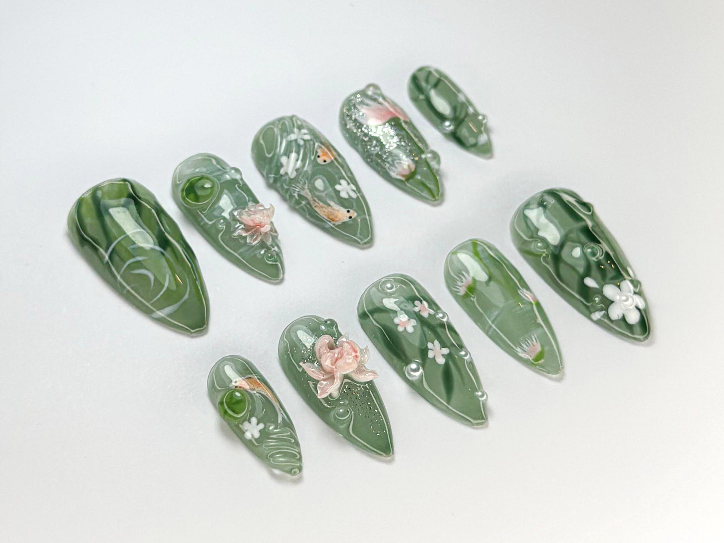 Green Forest Koi Press On Nails