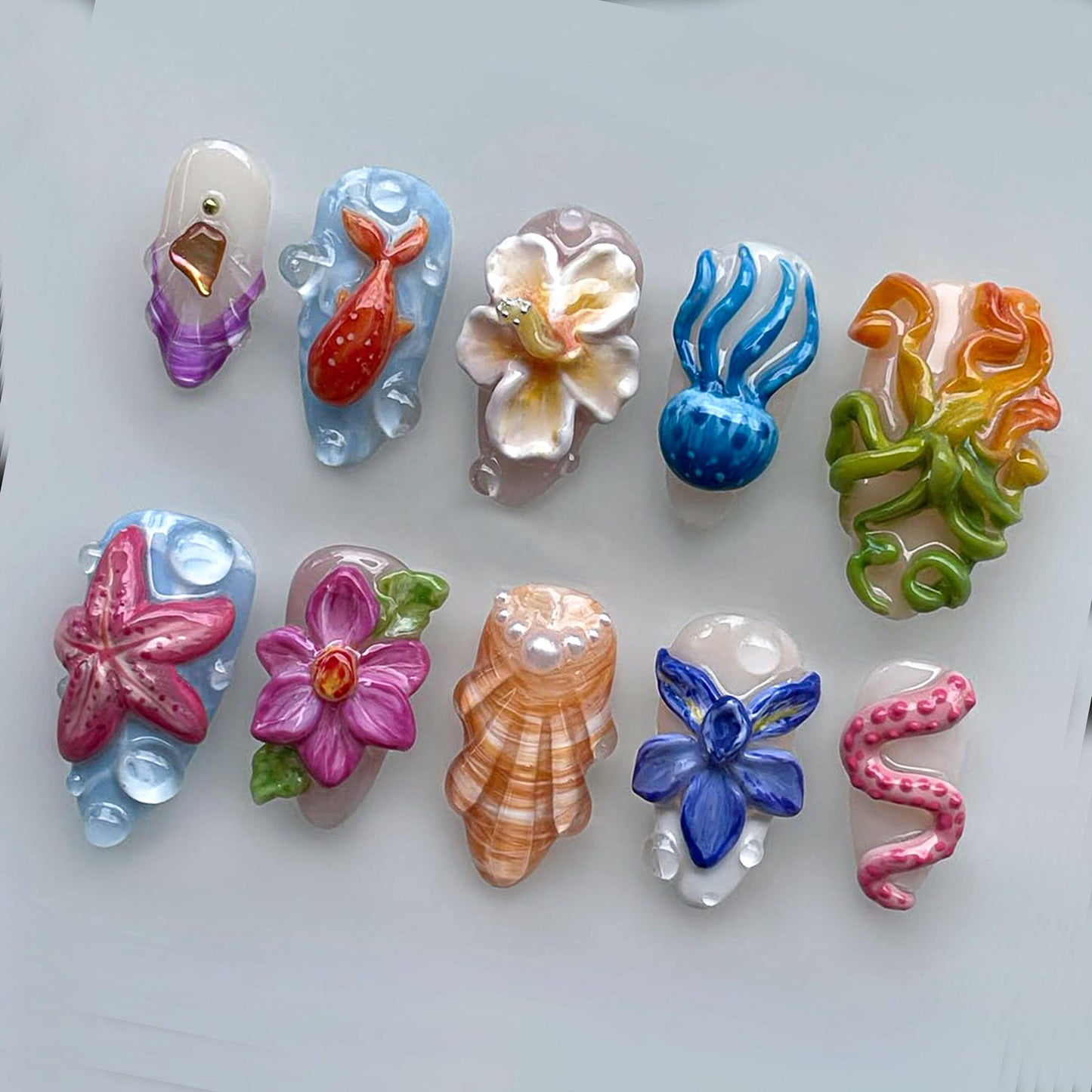 Captivating 3D Ocean Press-On Nails, Sea Set