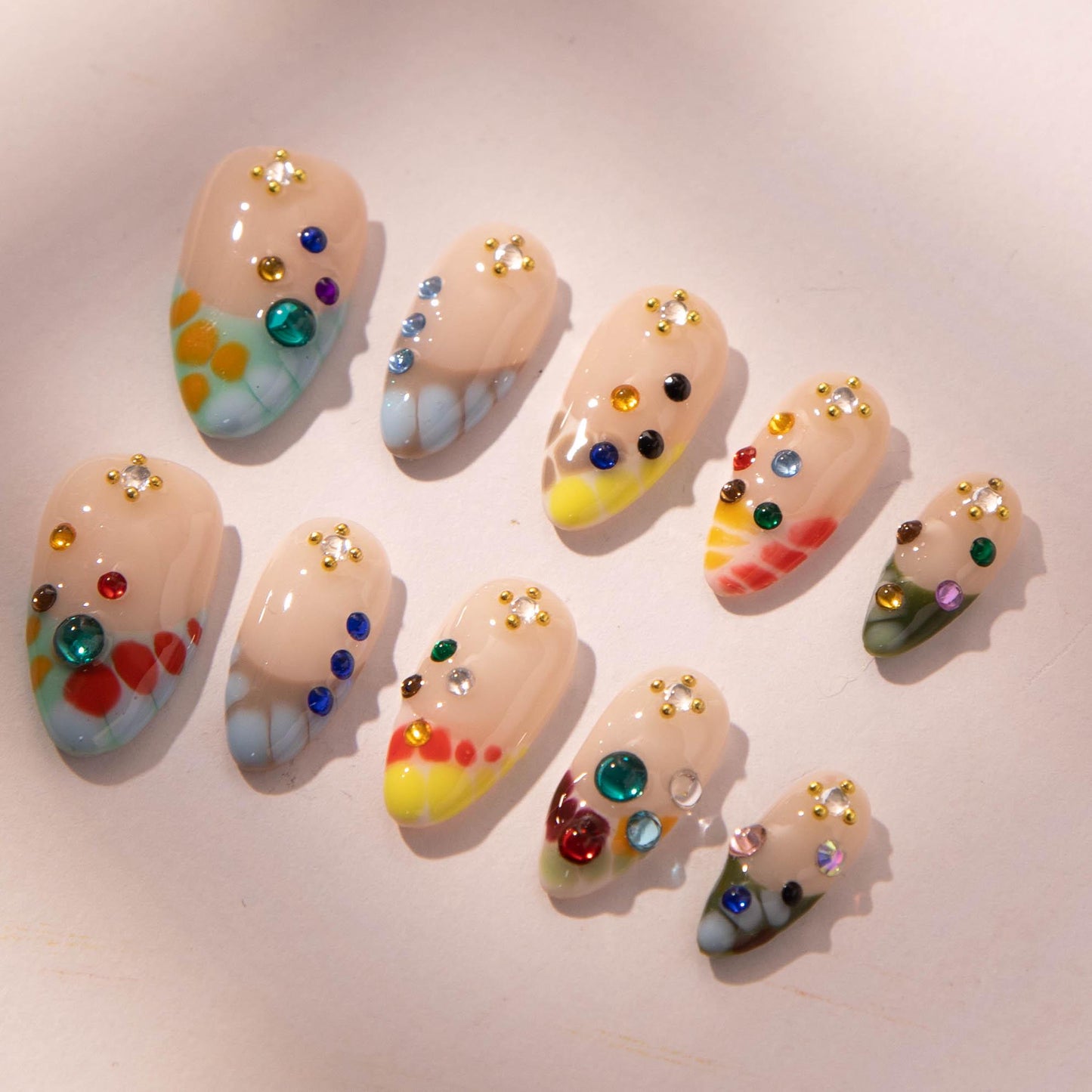 Rainbow Smudge Press-On Nails with Vibrant Joy