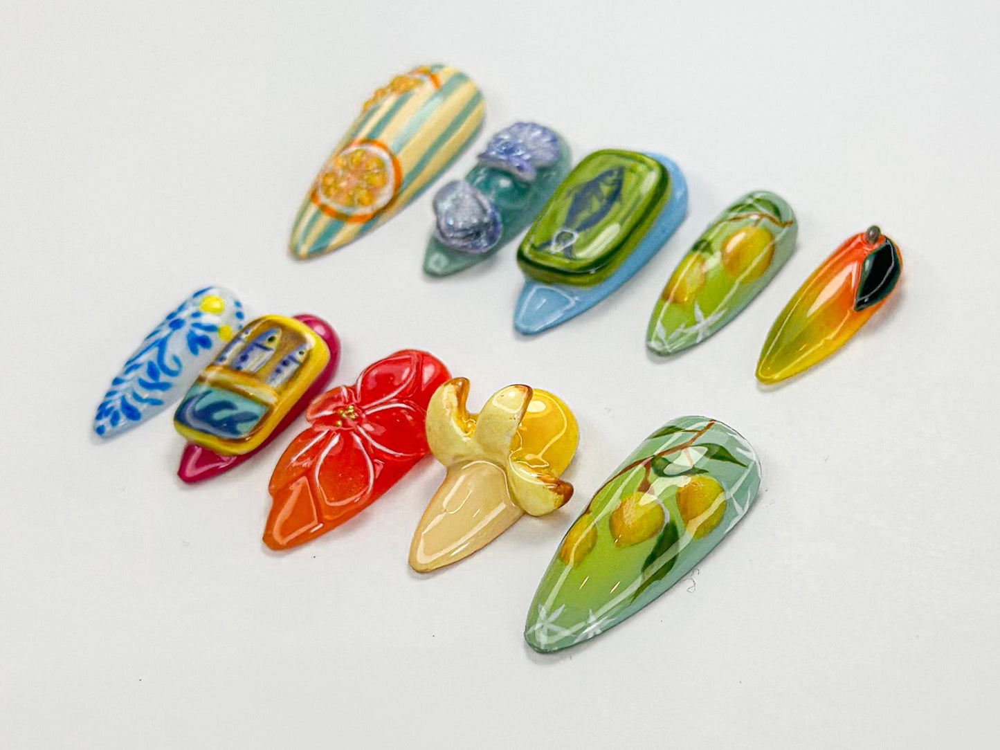 Vibrant 3D Nail Art Set - Unique Handcrafted Designs