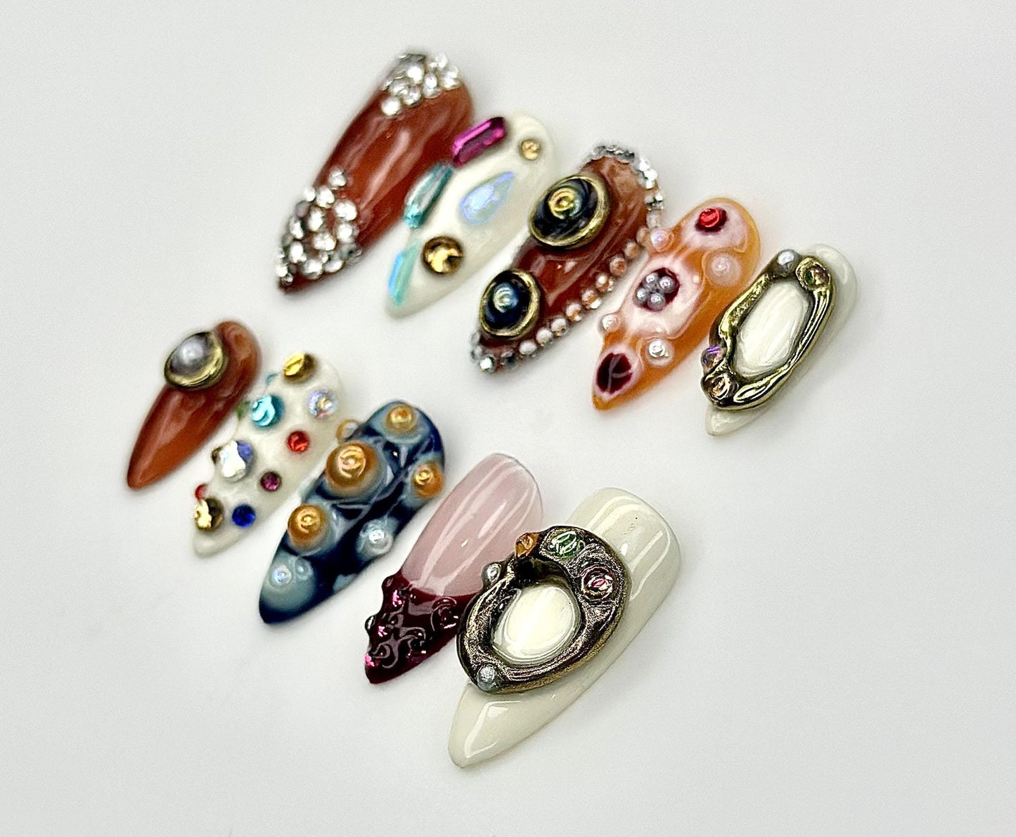 Abstract Galaxy Rhinestone 3D Press On Nail Set