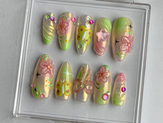 3D Butterfly Blossom Pastel Press On Nails Set