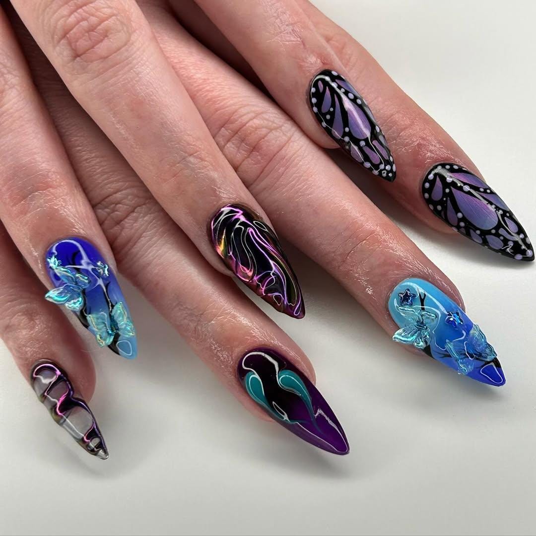 Galaxy Butterfly Chrome 3D Press On Nails