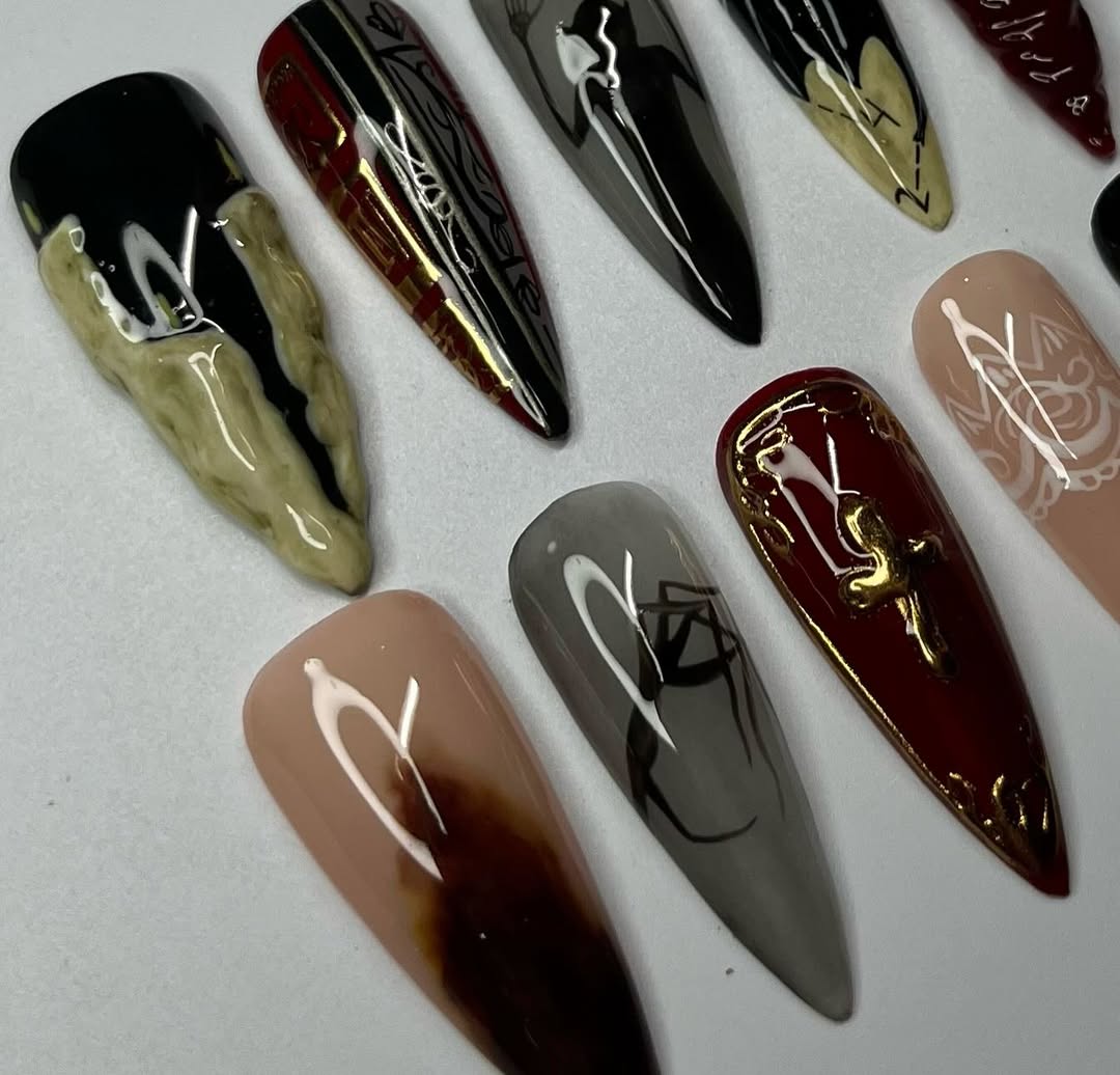 Gothic Vampire 3D Halloween Press-On Nails with Cross and Bats