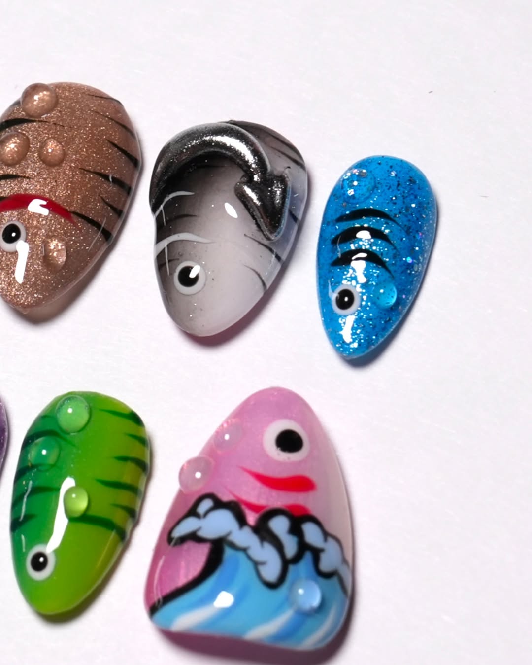 Playful Fish Cartoon 3D Press On Nails