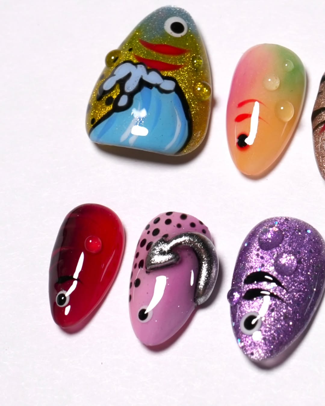 Playful Fish Cartoon 3D Press On Nails