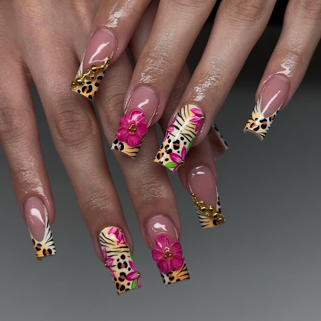Chic Leopard Floral Press On Nail Set