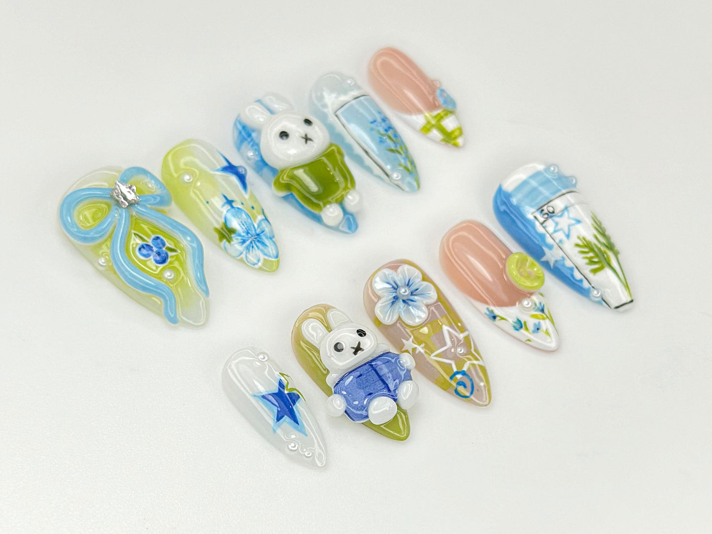 Cute Bunny Garden 3D Press On Nail Set