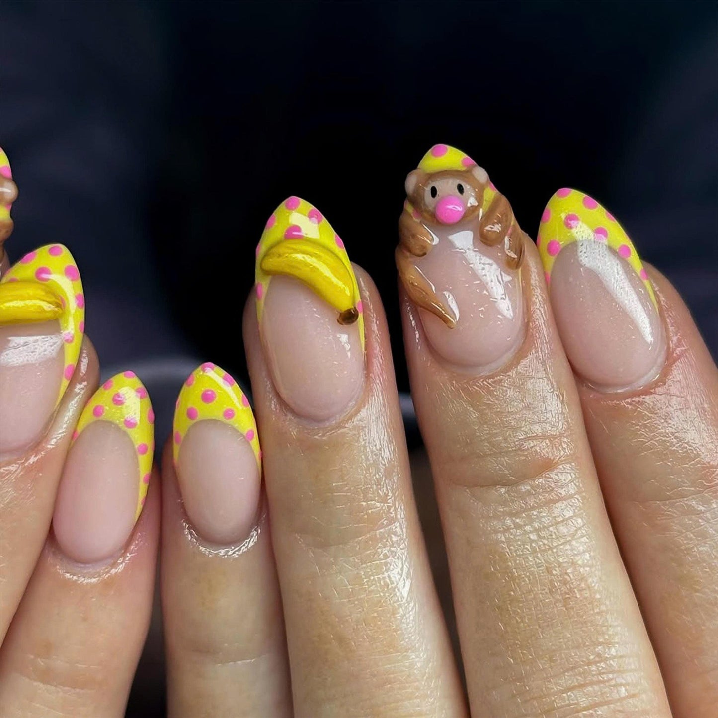 Kawaii Monkey Banana French Press On Nails