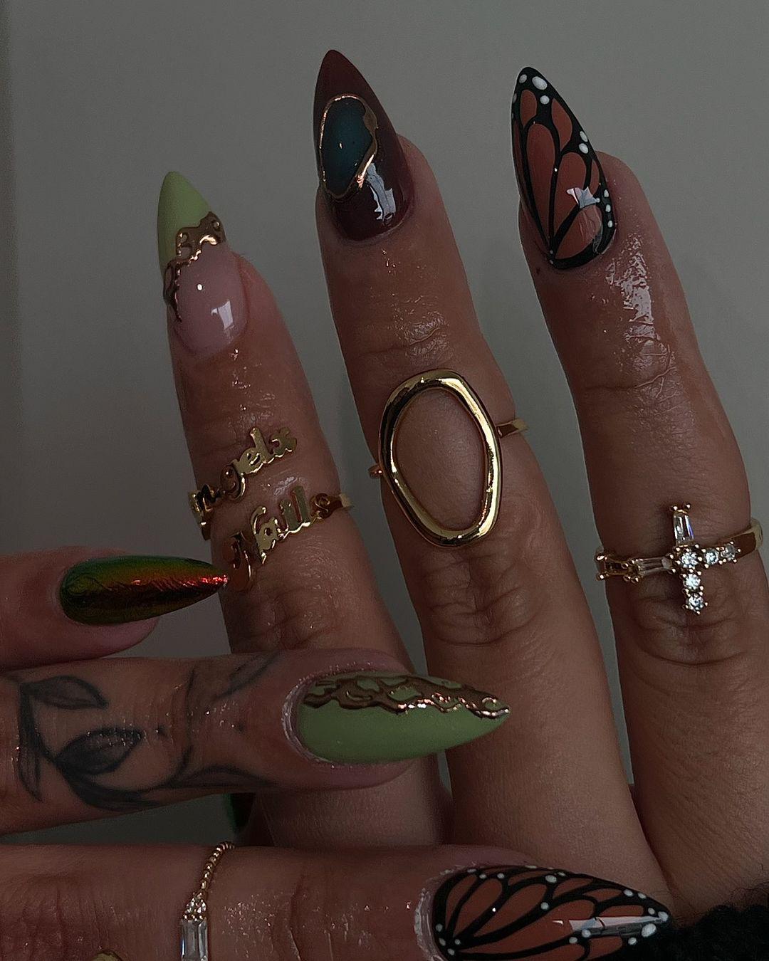 Butterfly & Geode Stiletto Press-On Nails