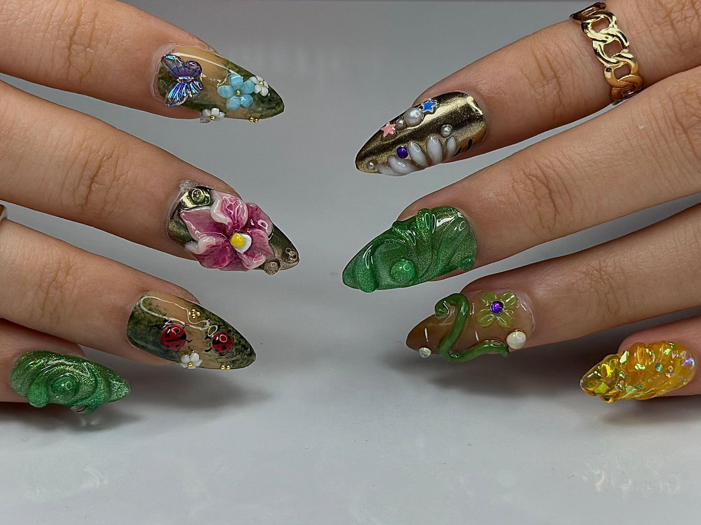 Enchanted Forest Press On Nails – 3D Garden Fantasy Art Set