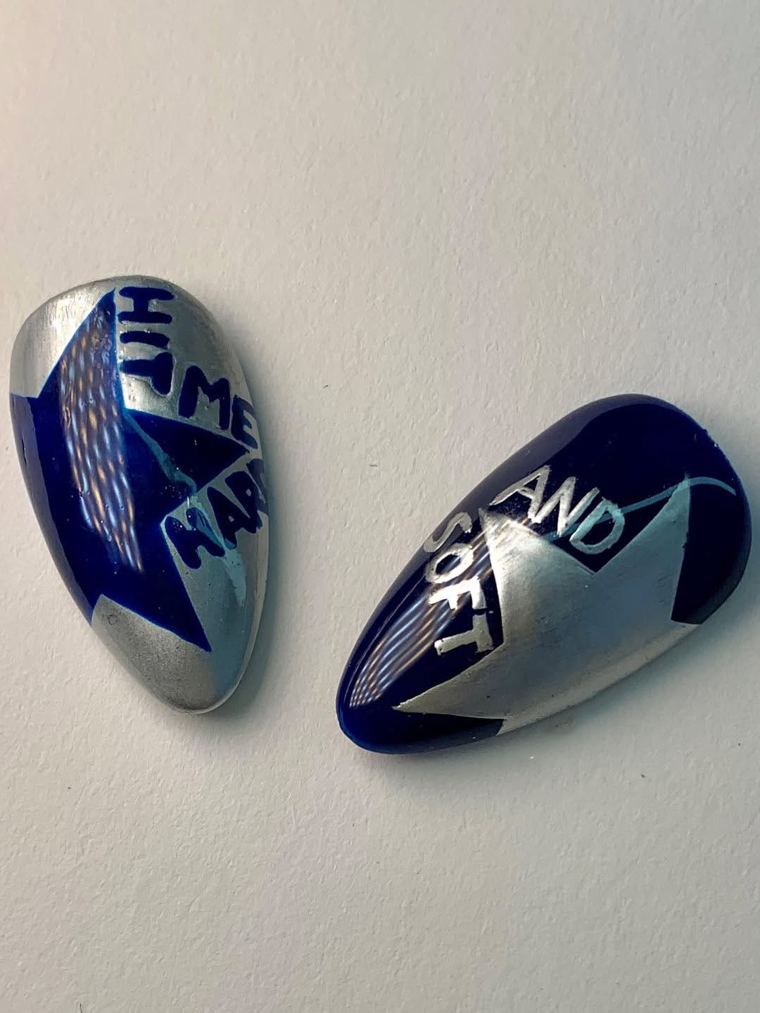Blue Chrome Alien Press On Nails with Star Accents