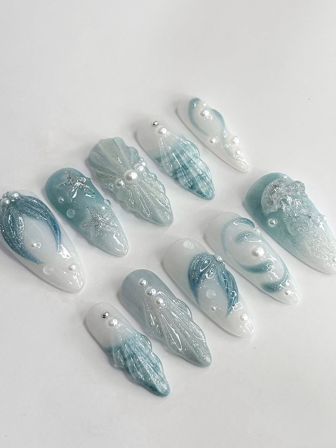 Ocean Dream 3D Press-On Nails with Pearl & Starfish Accents