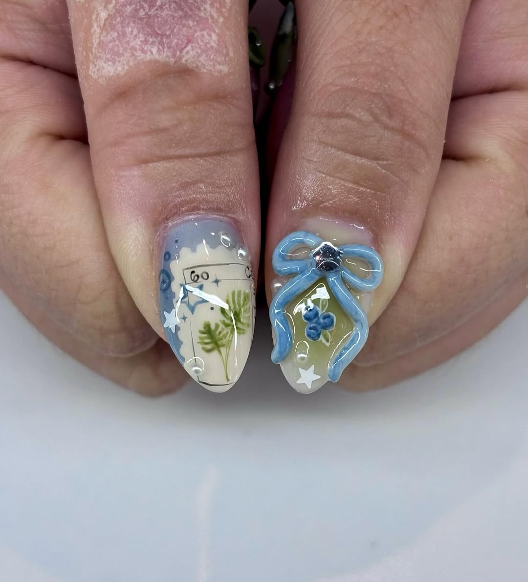 Blue Bunny Floral Press On Nails Pastel Cottagecore Set