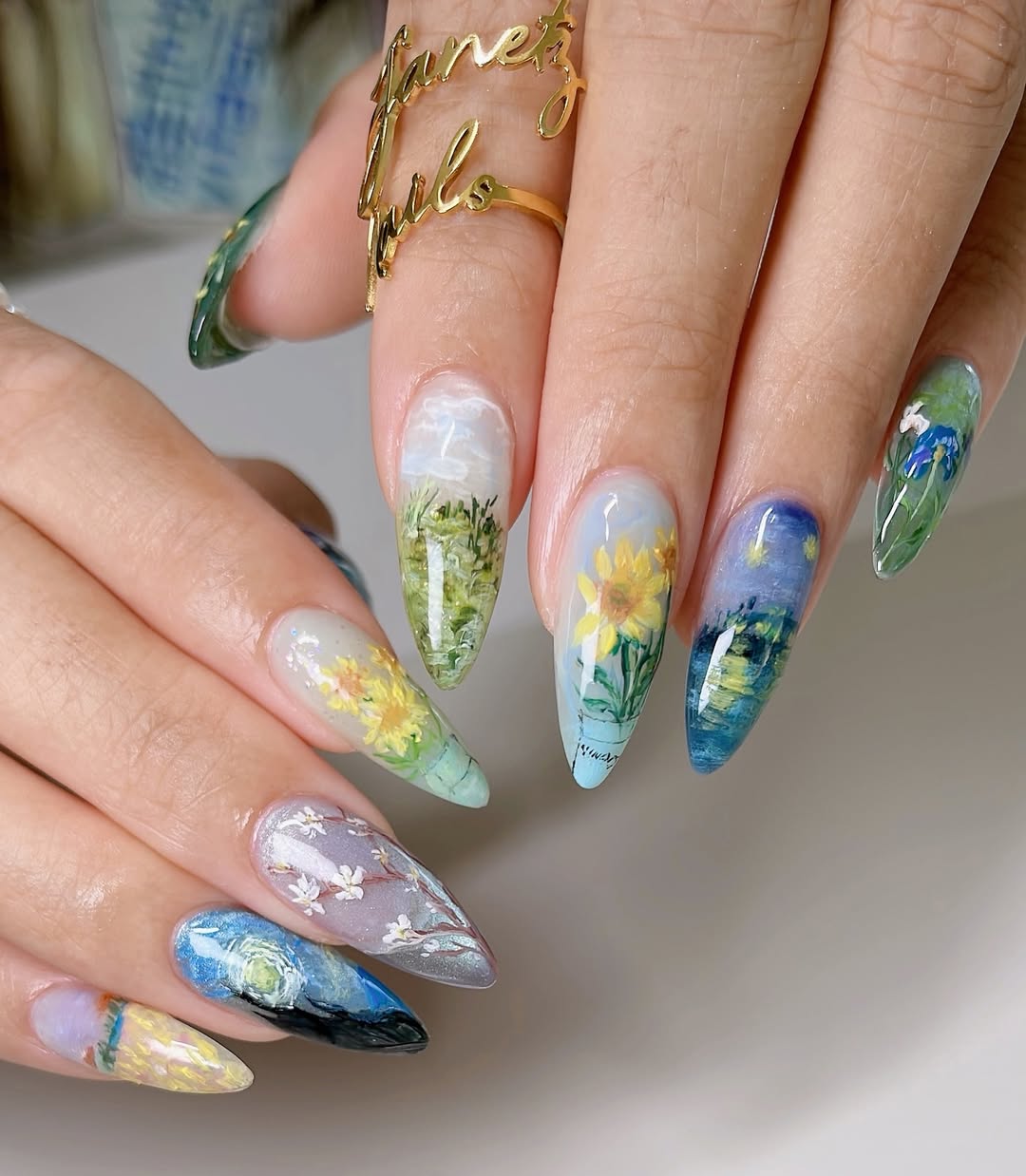 Blooming Garden Landscape Press On Nails With Floral Art