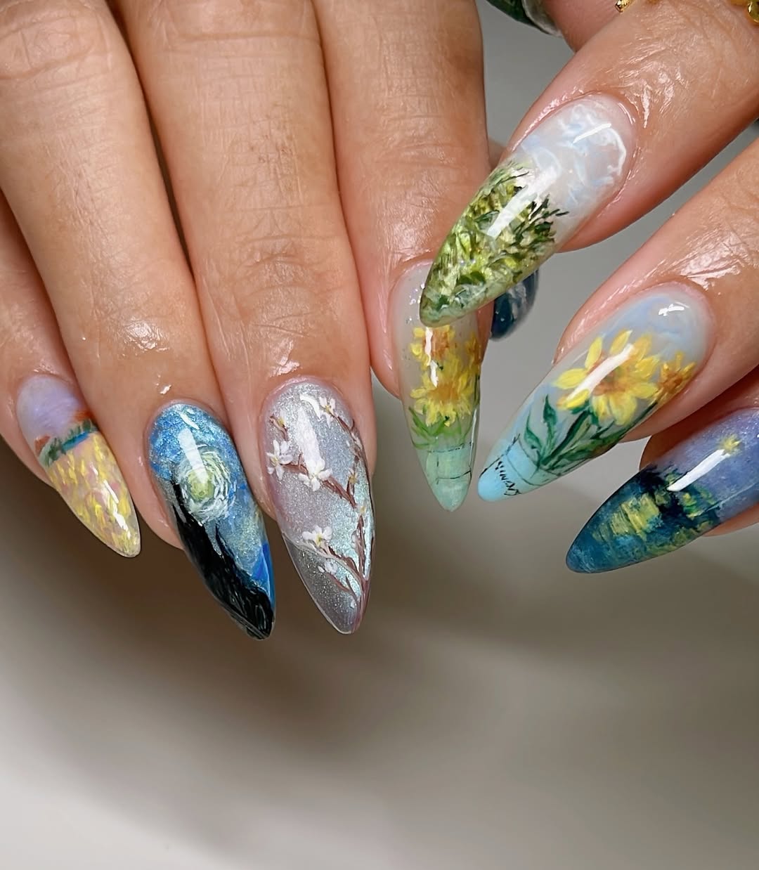 Blooming Garden Landscape Press On Nails With Floral Art