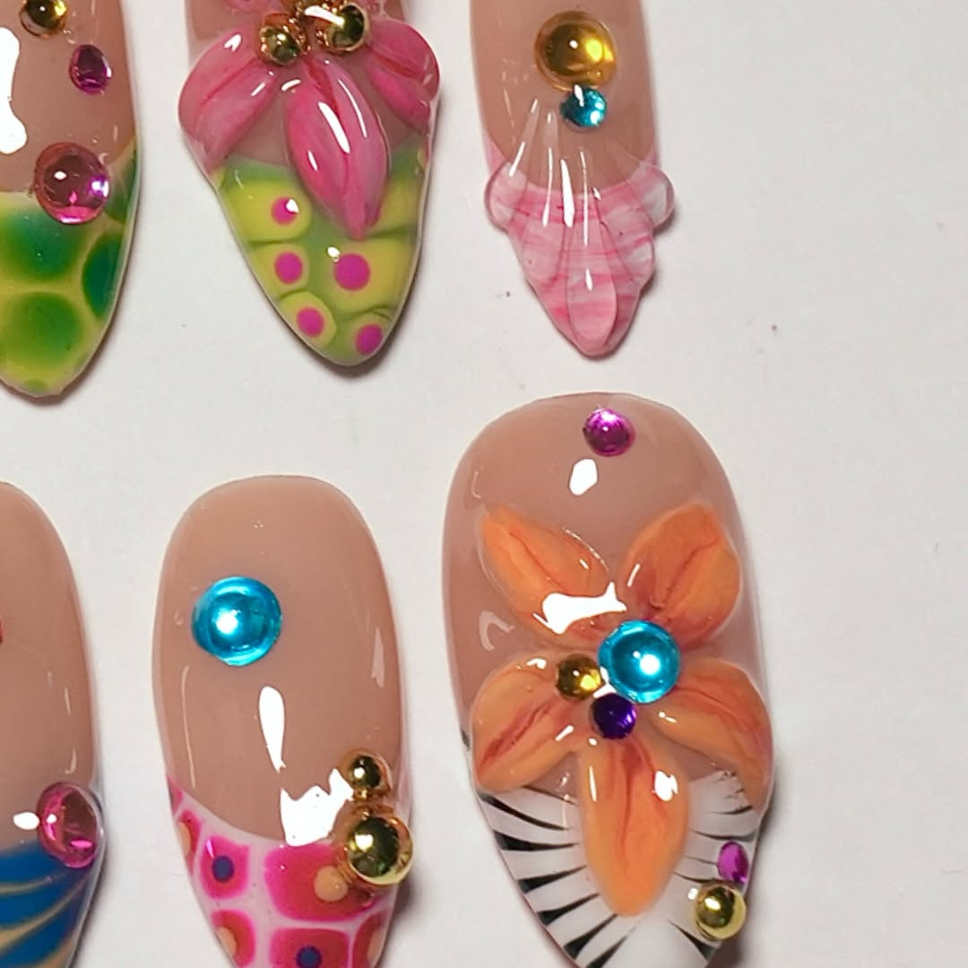 Tropical Orchid 3D Floral Press On Nails