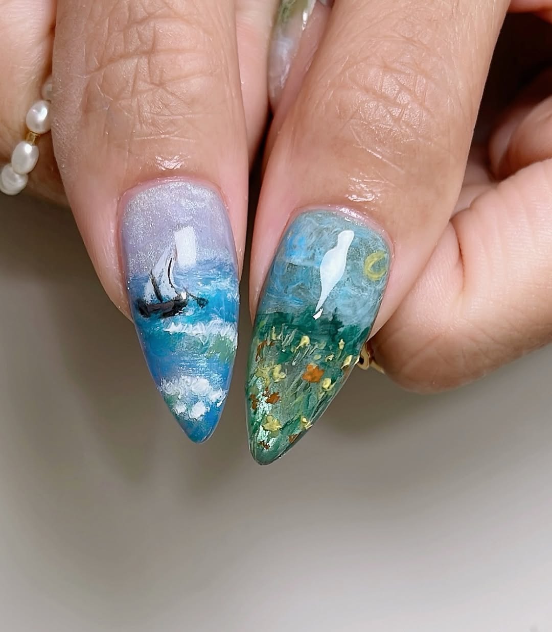 Blooming Garden Landscape Press On Nails With Floral Art