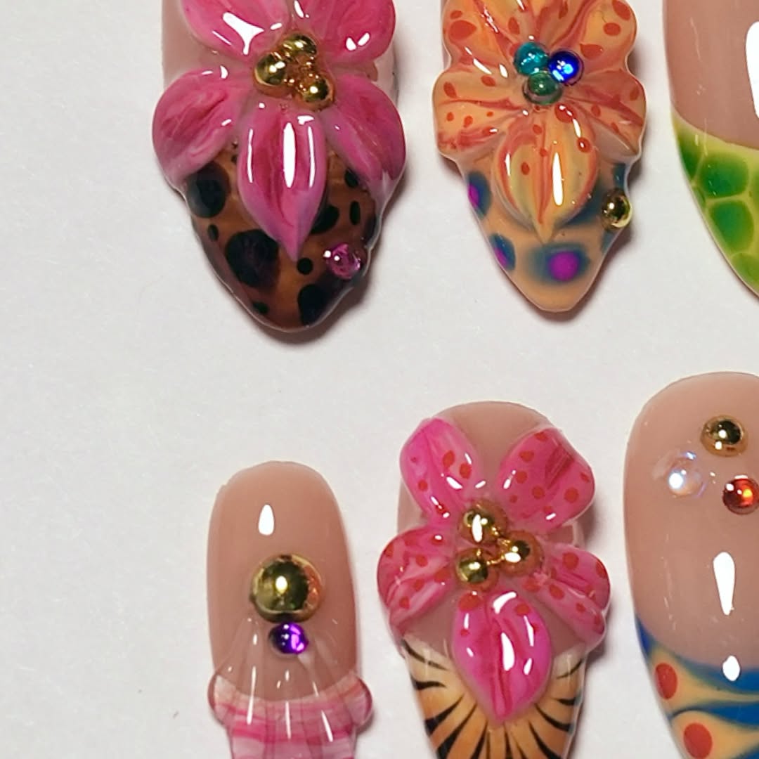Tropical Orchid 3D Floral Press On Nails
