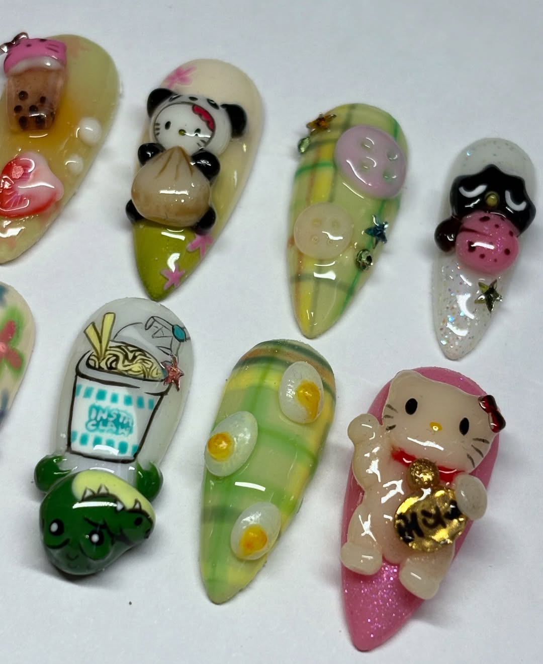 Playful Kawaii Stiletto Press On Nails with Cute Charm