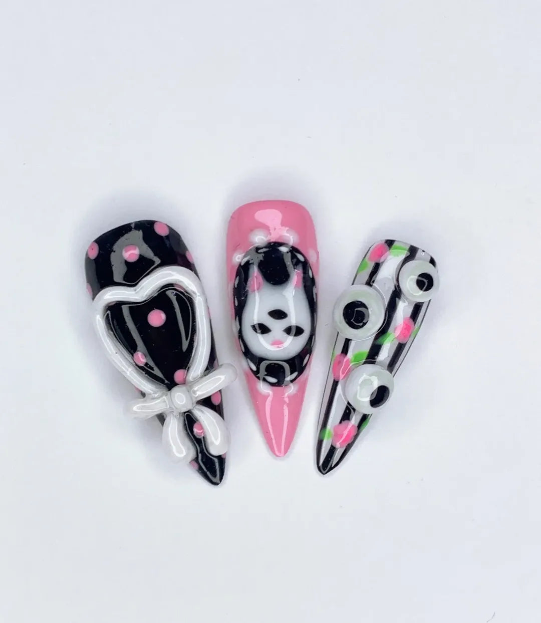 Creepy Cute Bunny Cat Eyes Spikes Pink Handmade Nails