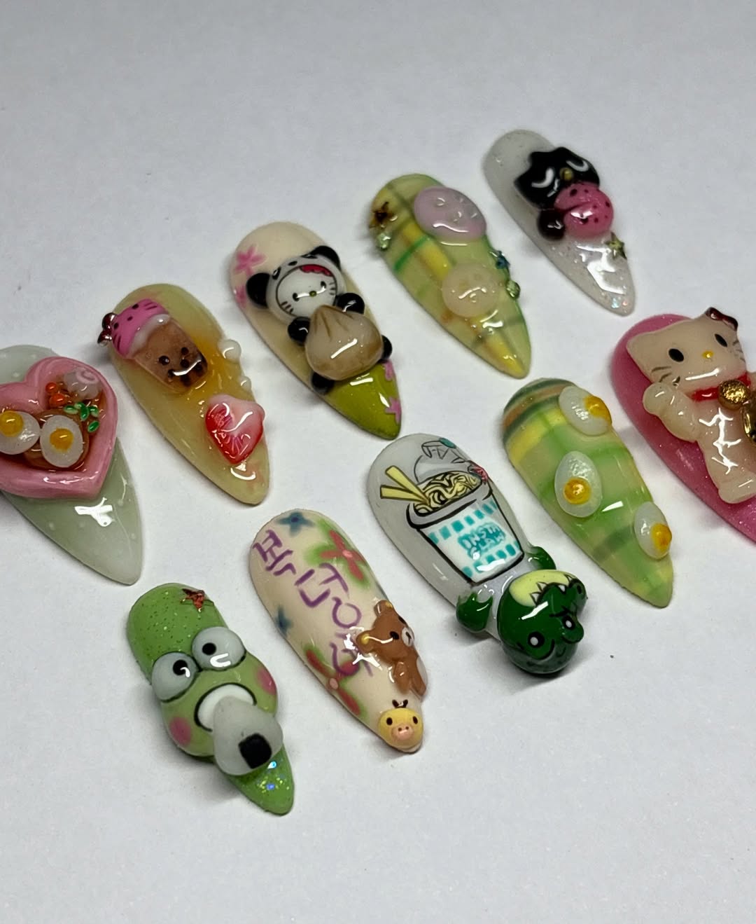 Playful Kawaii Stiletto Press On Nails with Cute Charm