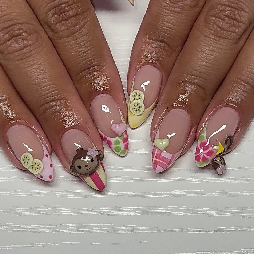 Tropical Monkey Banana Press On Nails Summer Vacation Set