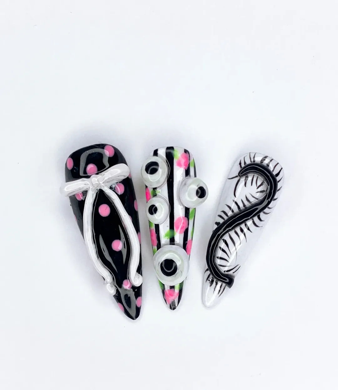 Creepy Cute Bunny Cat Eyes Spikes Pink Handmade Nails