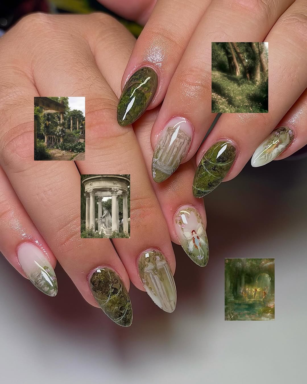Mystical Forest Garden Press On Nails with Temple Art