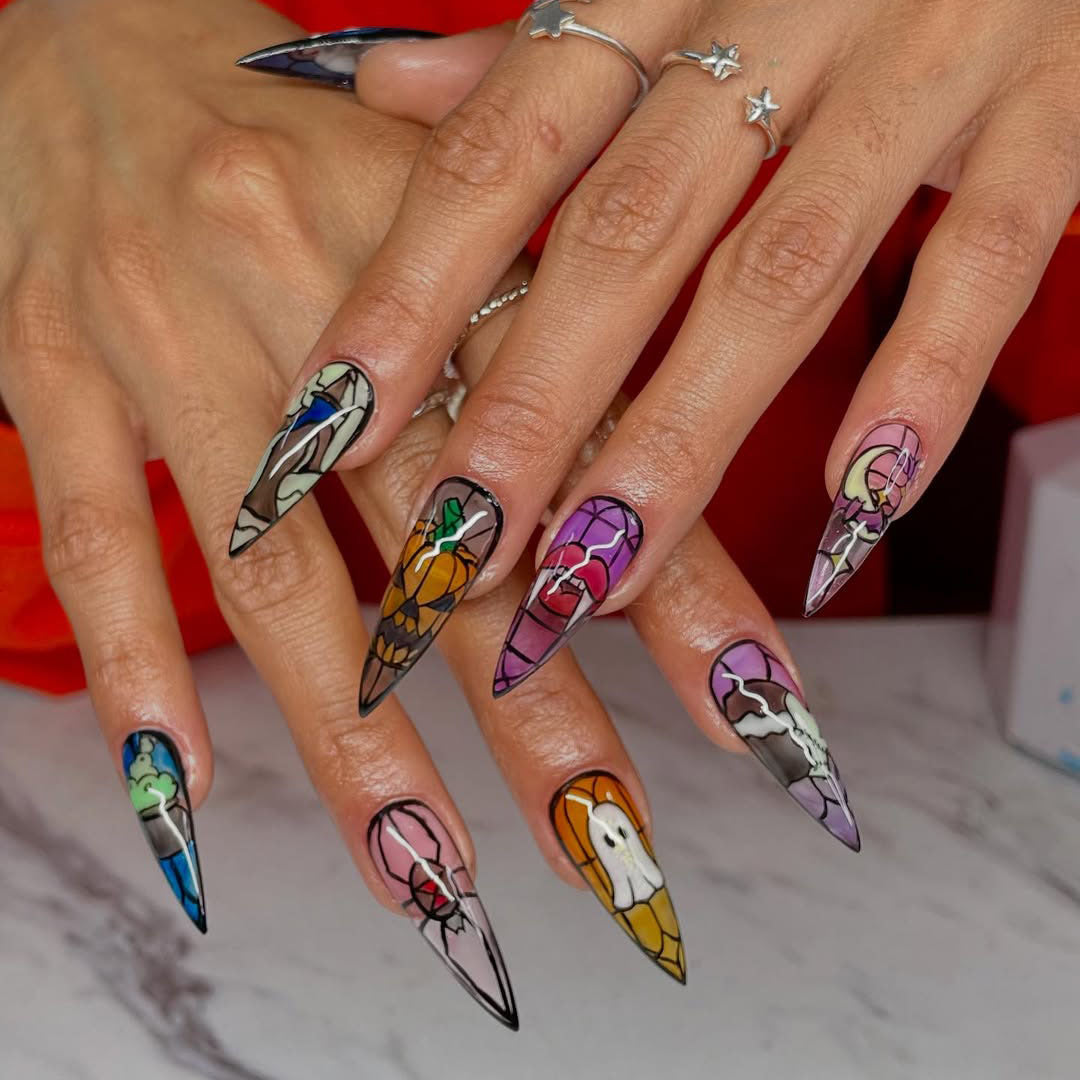 Spooky 3D Stained Glass Halloween Press On Nail Set