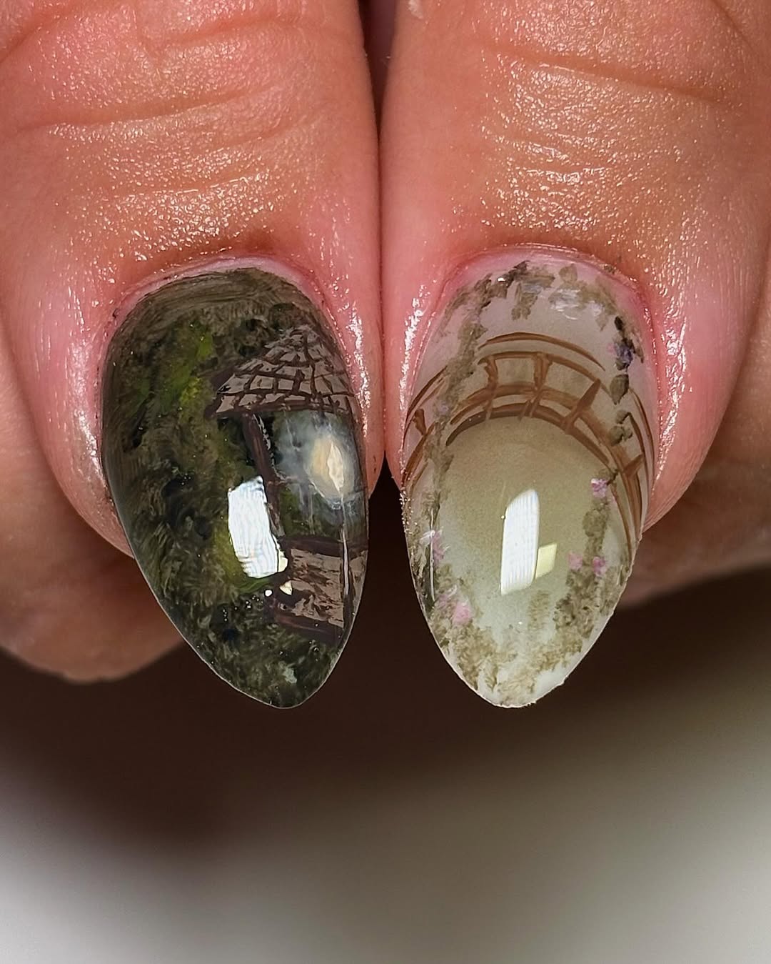 Mystical Forest Garden Press On Nails with Temple Art