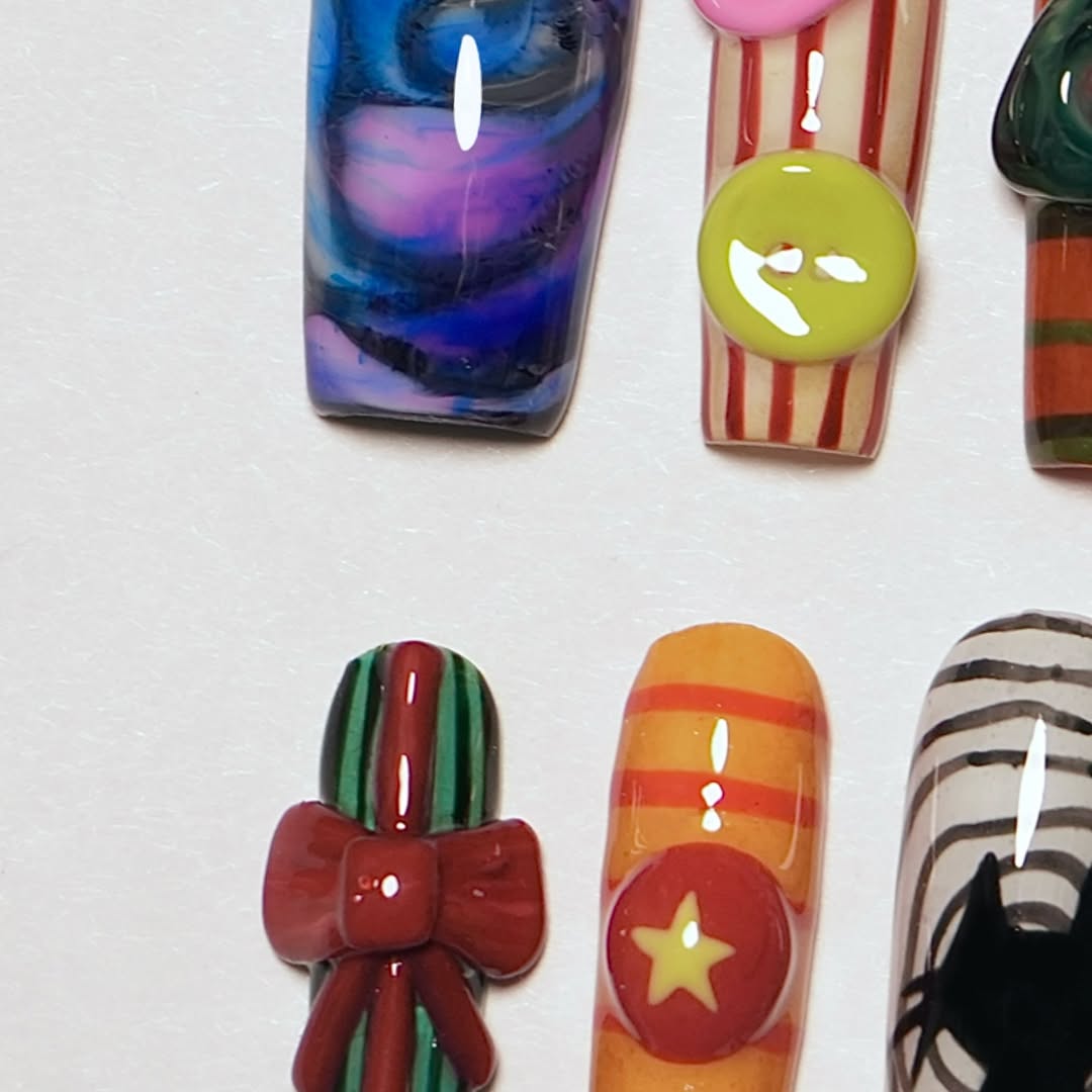 Whimsical Candy-Inspired Press-On Nail Set with Playful 3D Accents