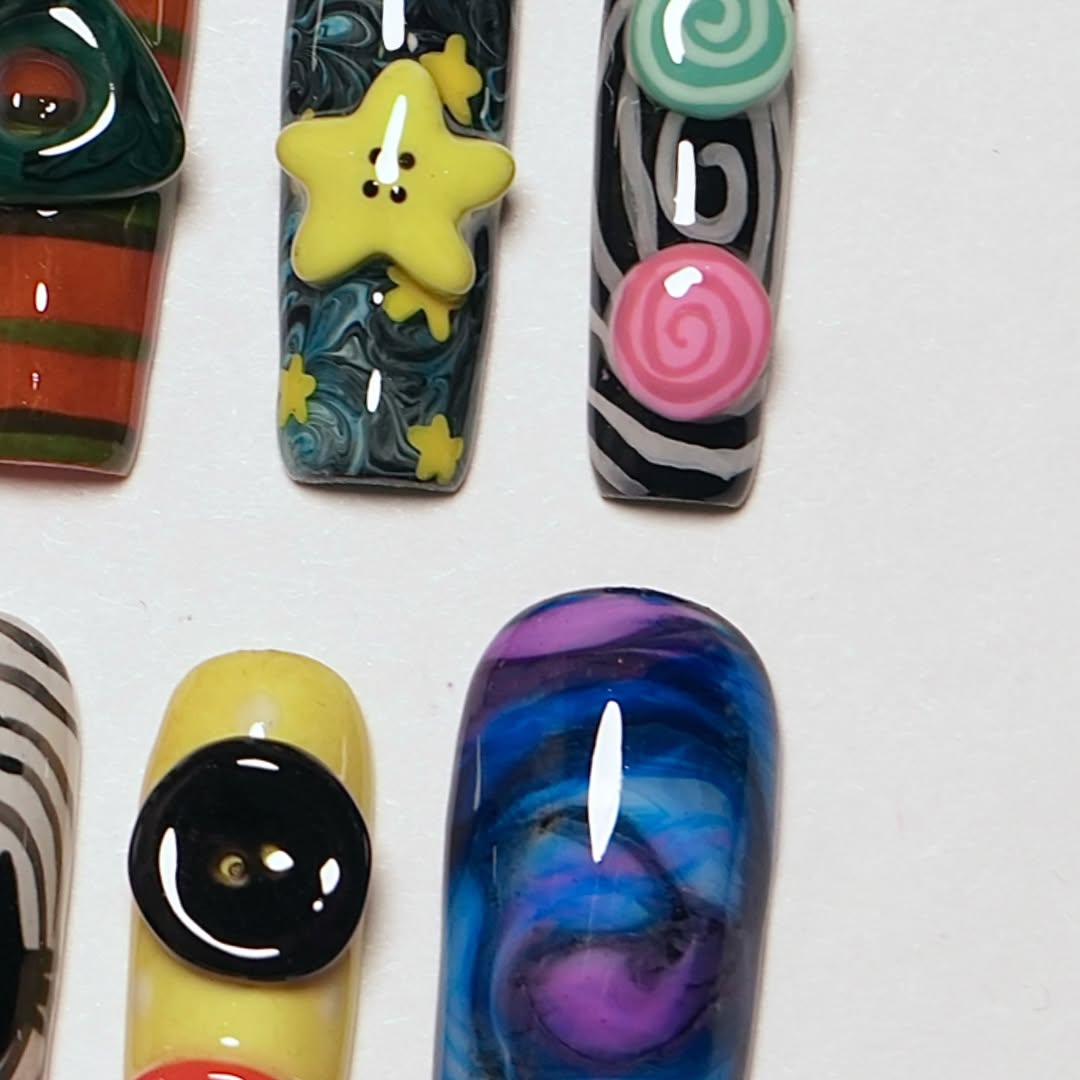Whimsical Candy-Inspired Press-On Nail Set with Playful 3D Accents