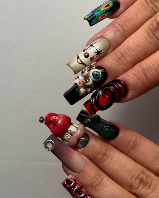 3D Horror Mix Press On Nail Set with Creepy Cute Details