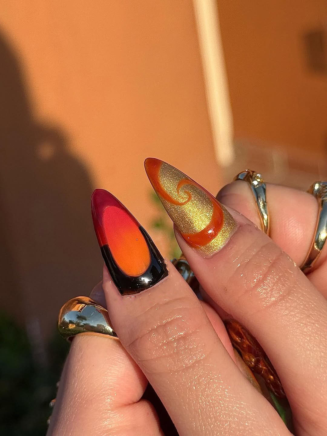 Sunset Flame Press On Nails Orange Gold Fire Glam Set
