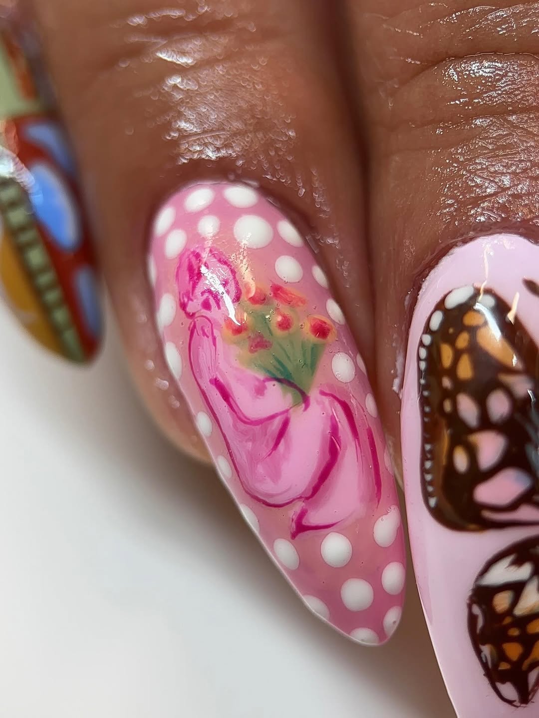 Hand Painted Butterfly and Floral Almond Press-On Nail Set