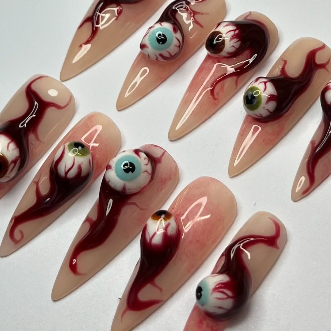 3D Eyeball Horror Press On Nail Set Stiletto Shape