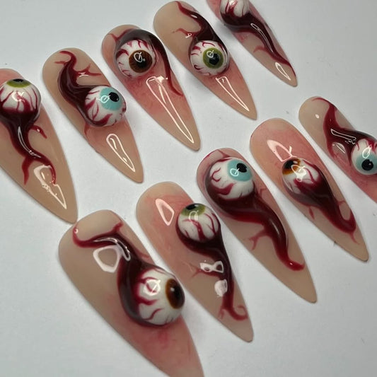 3D Eyeball Horror Press On Nail Set Stiletto Shape