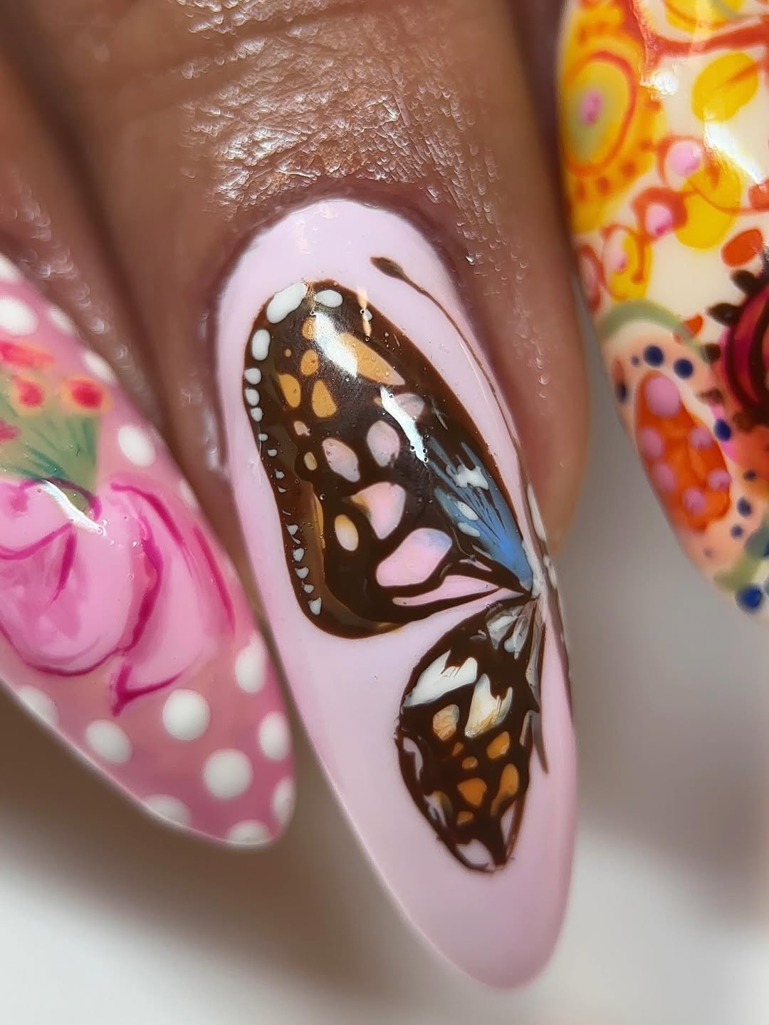 Hand Painted Butterfly and Floral Almond Press-On Nail Set