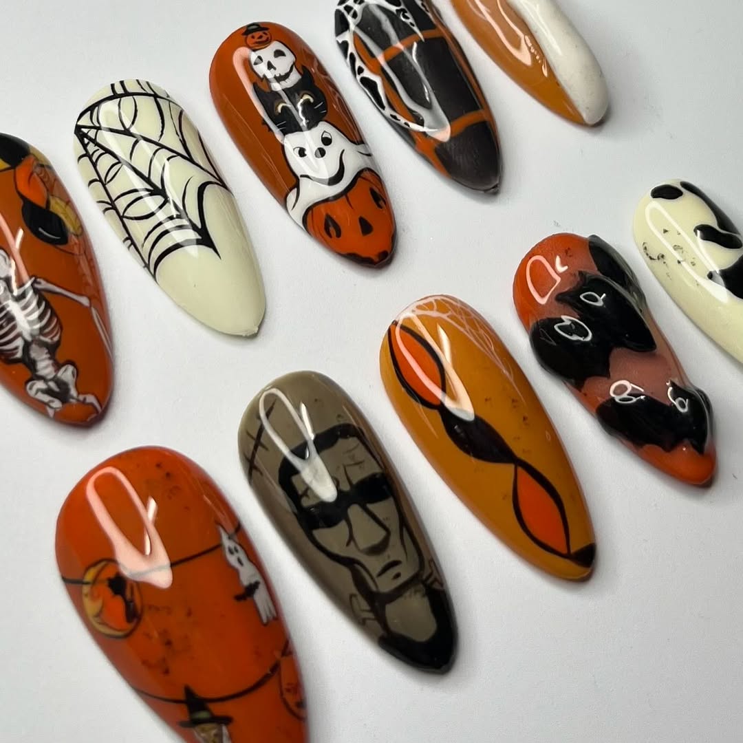 Halloween Spooky Nail Set with Skeleton, Ghosts, Pumpkins and Webs