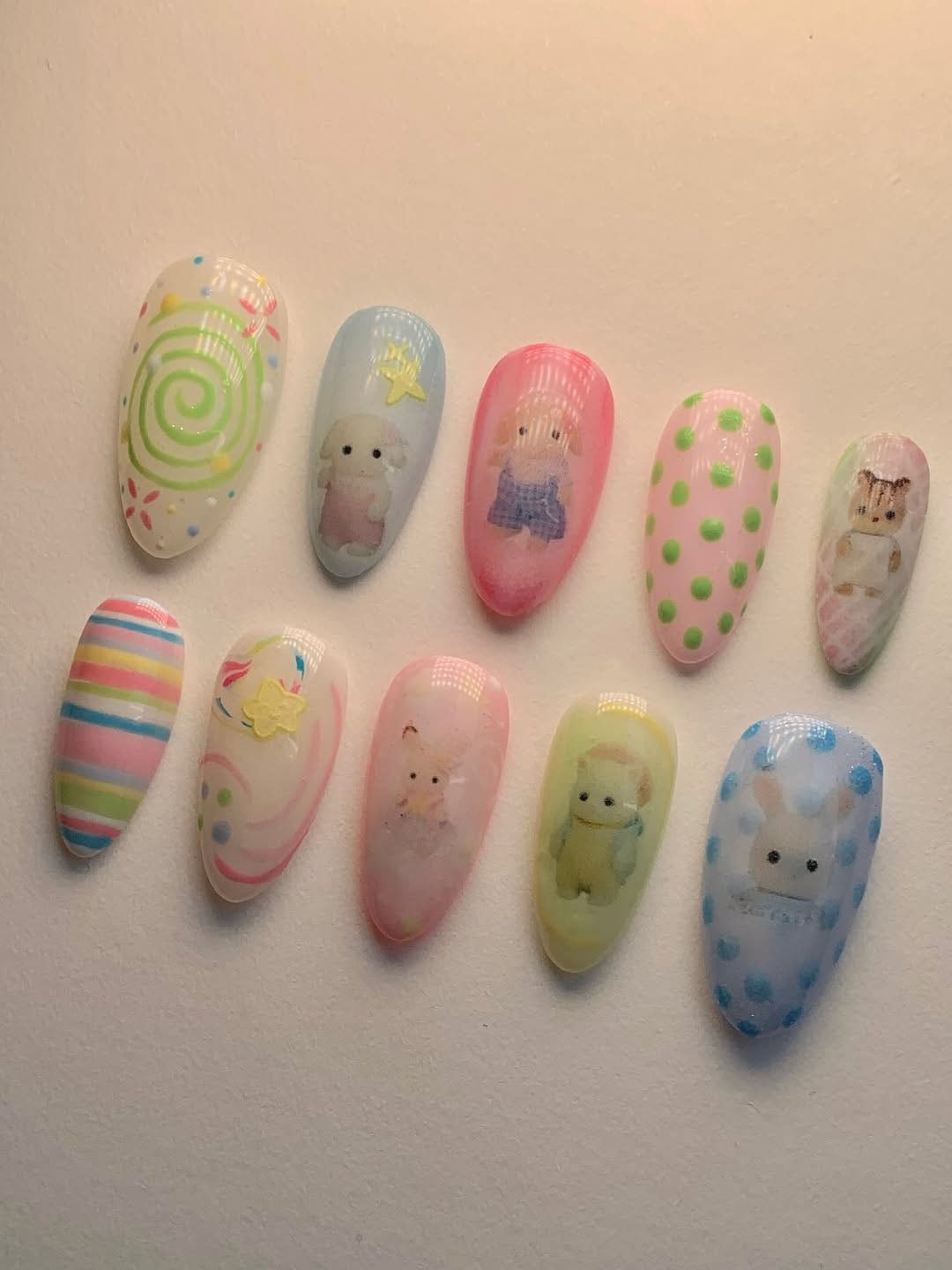 Candy Bear 3D Press On Nails with Pastel Colors and Cute Characters