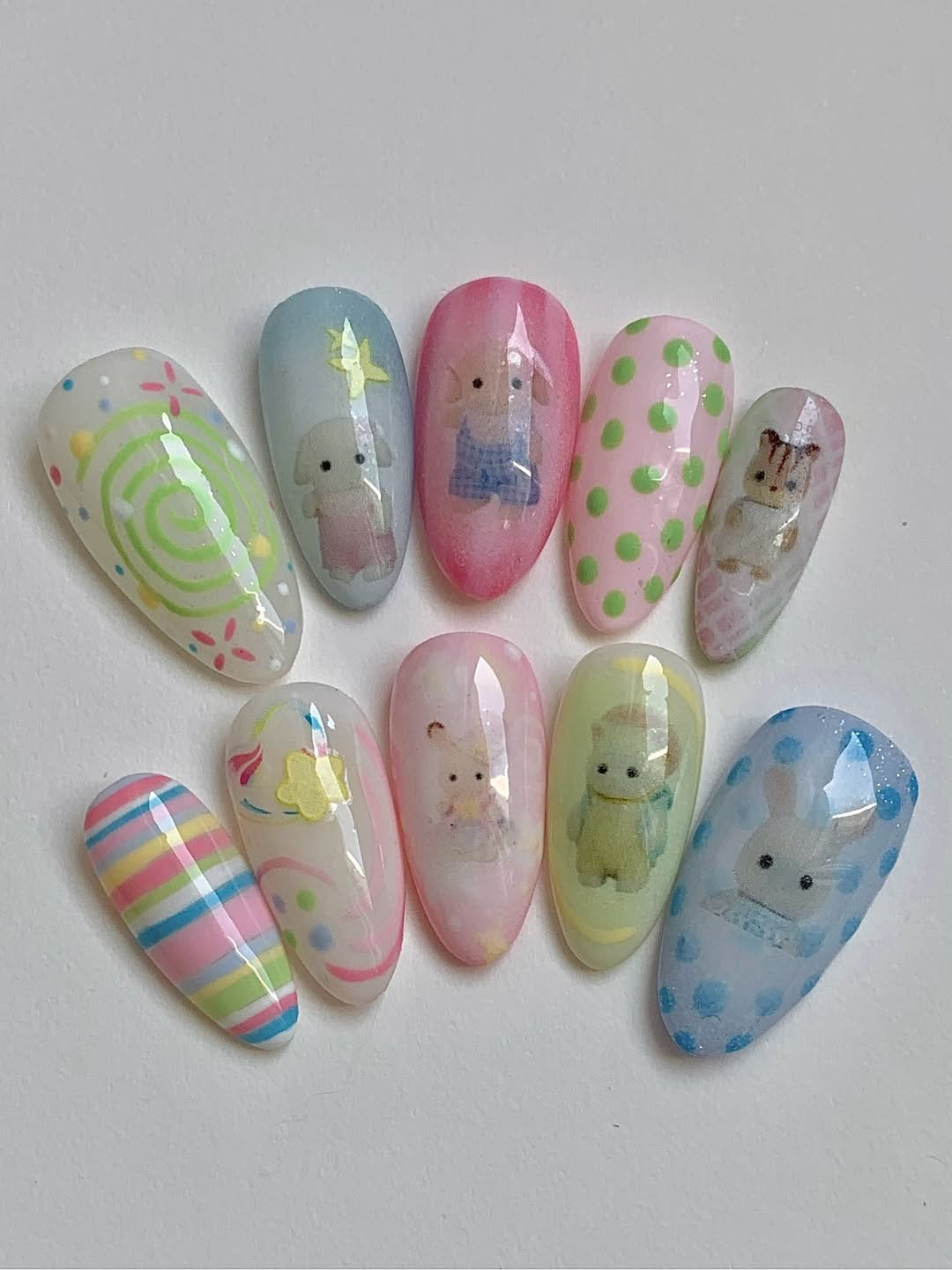 Candy Bear 3D Press On Nails with Pastel Colors and Cute Characters