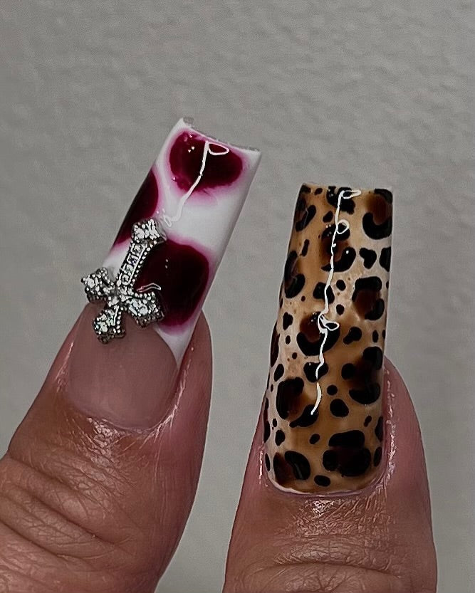 Handmade Press-On Nails with Animal Prints and Gothic Accents