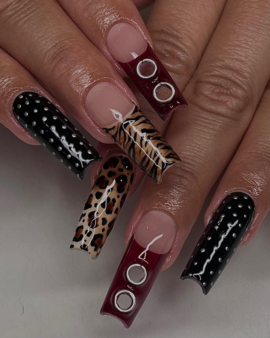 Handmade Press-On Nails with Animal Prints and Gothic Accents