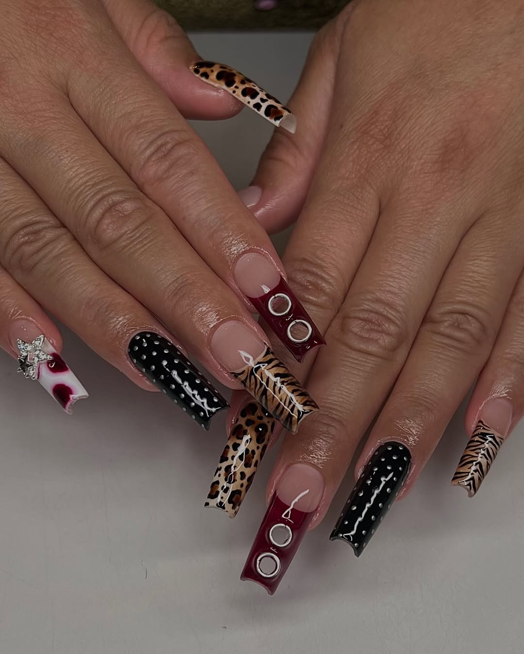 Handmade Press-On Nails with Animal Prints and Gothic Accents