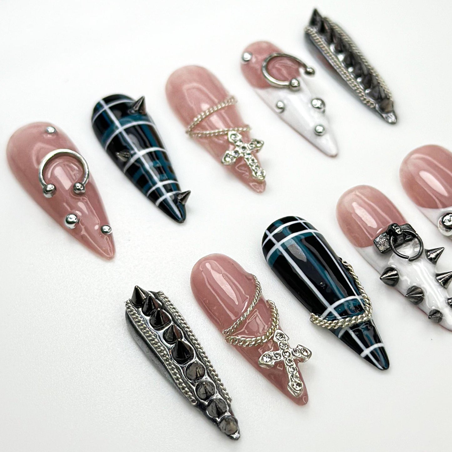 Punk Cross Chain Press On Nails - Gothic Punk Chain Press On Nails