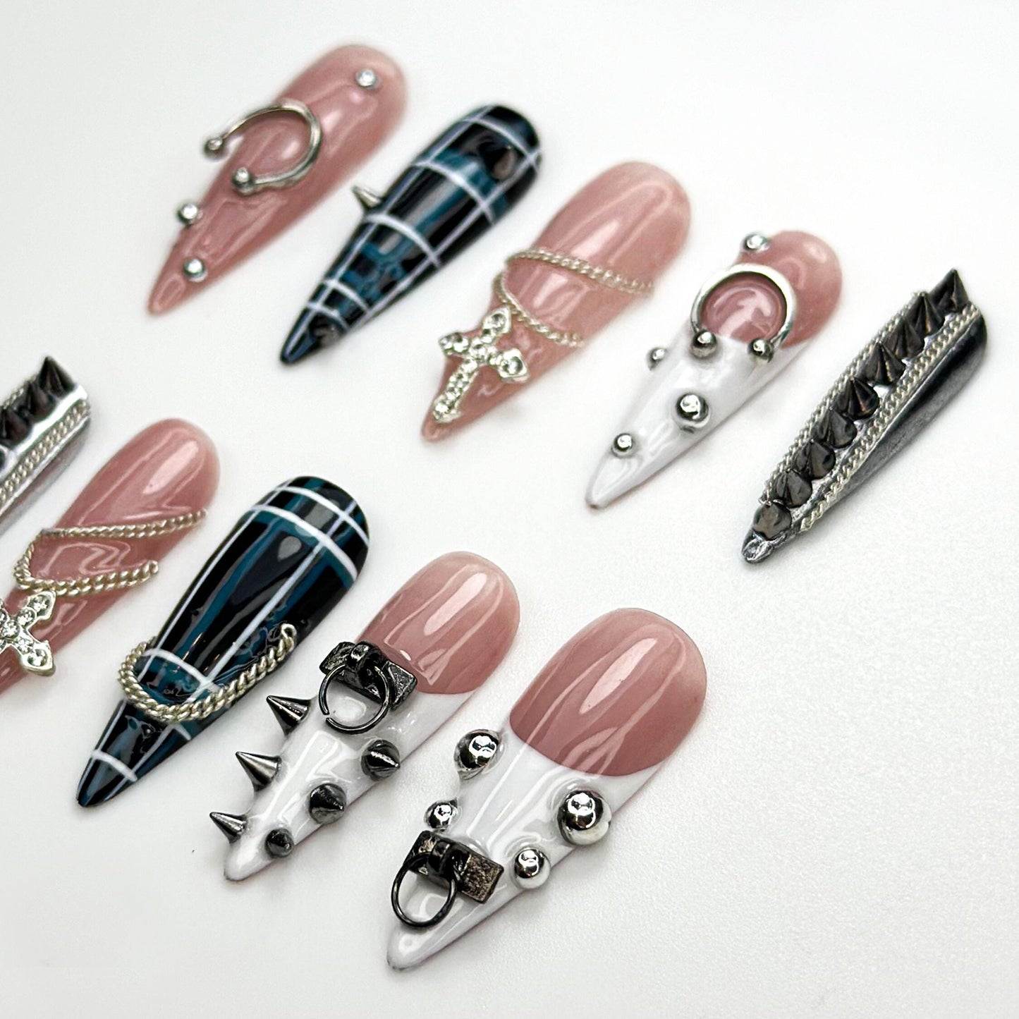 Punk Cross Chain Press On Nails - Gothic Punk Chain Press On Nails