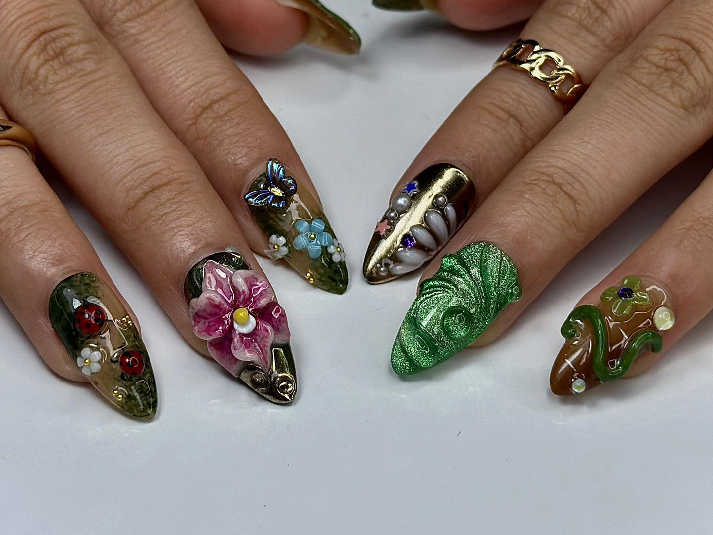 Enchanted Forest Press On Nails – 3D Garden Fantasy Art Set